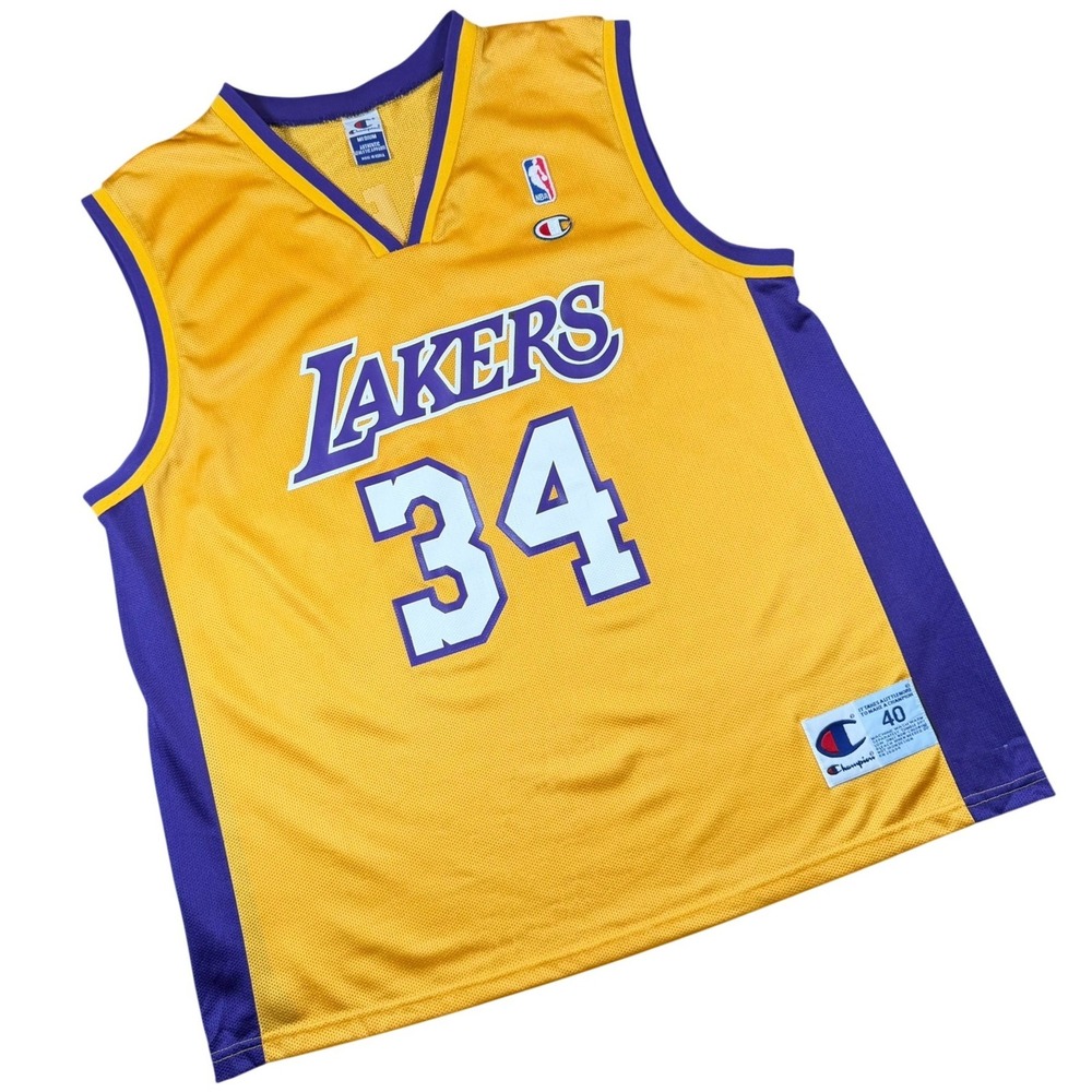 Vintage Champion Lakers Shaquille O'Neal 34 Jersey Size 40 M Yellow Purple
